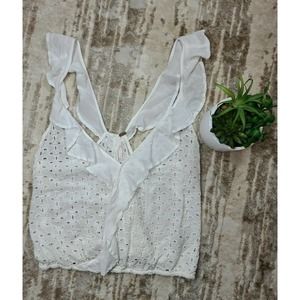 Free People S Shirt White Eyelet Sleeveless Ruffle